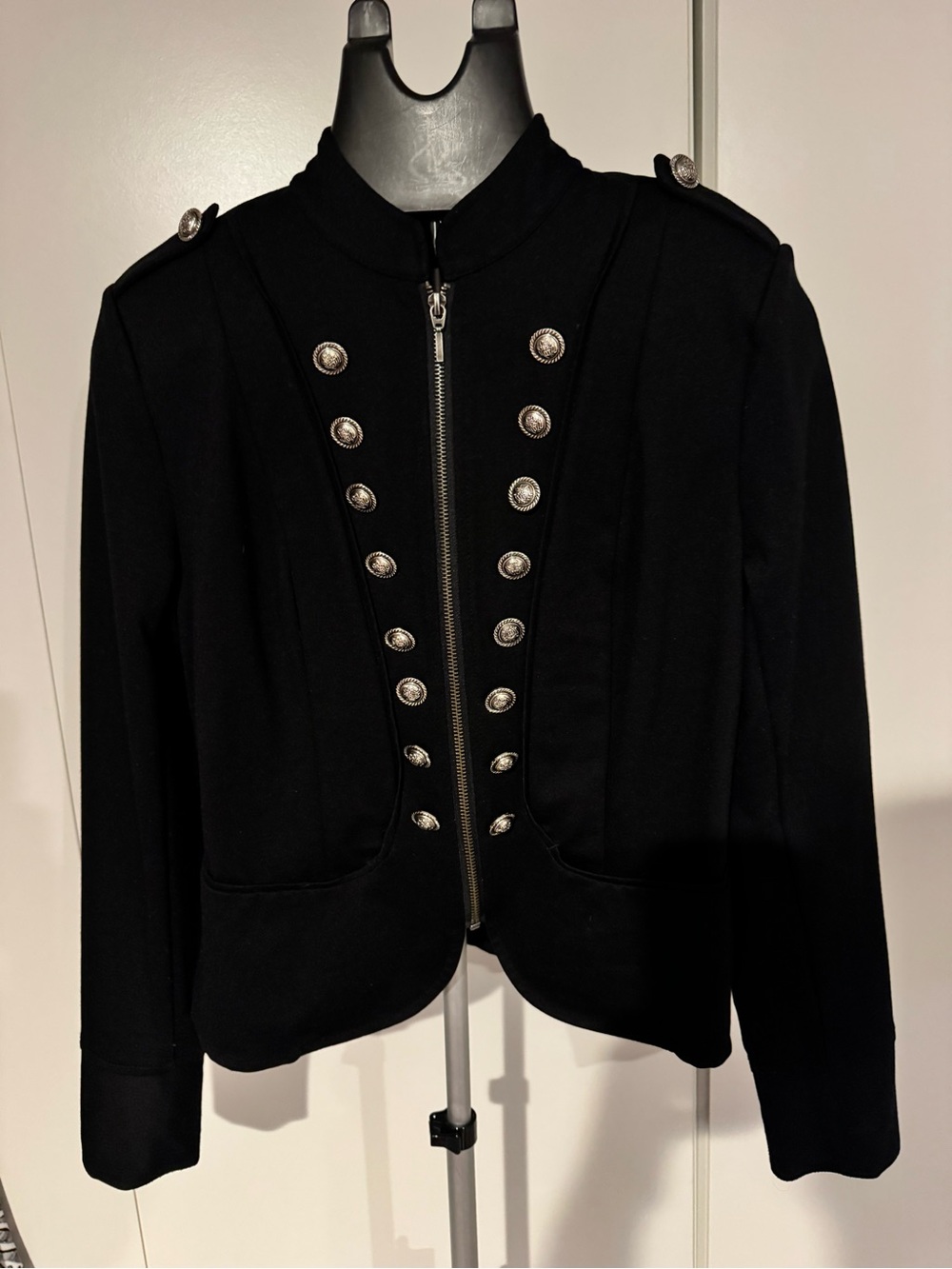 INC International Concepts Black Military-Inspired Blazer with Silver Buttons